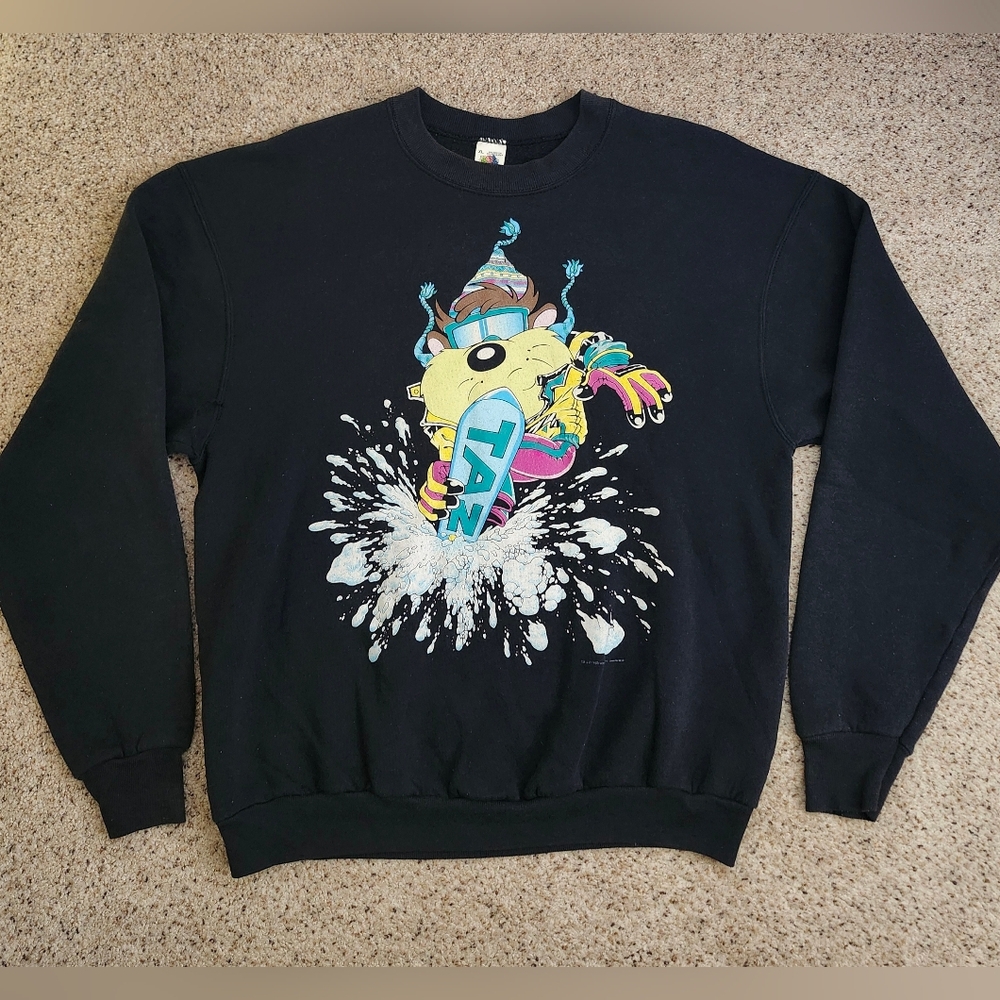 Vintage Looney Tunes Taz Snowboarding Sweater 1993